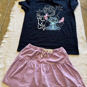 Disney Stitch Graphic Tee and Purple Skirt Set